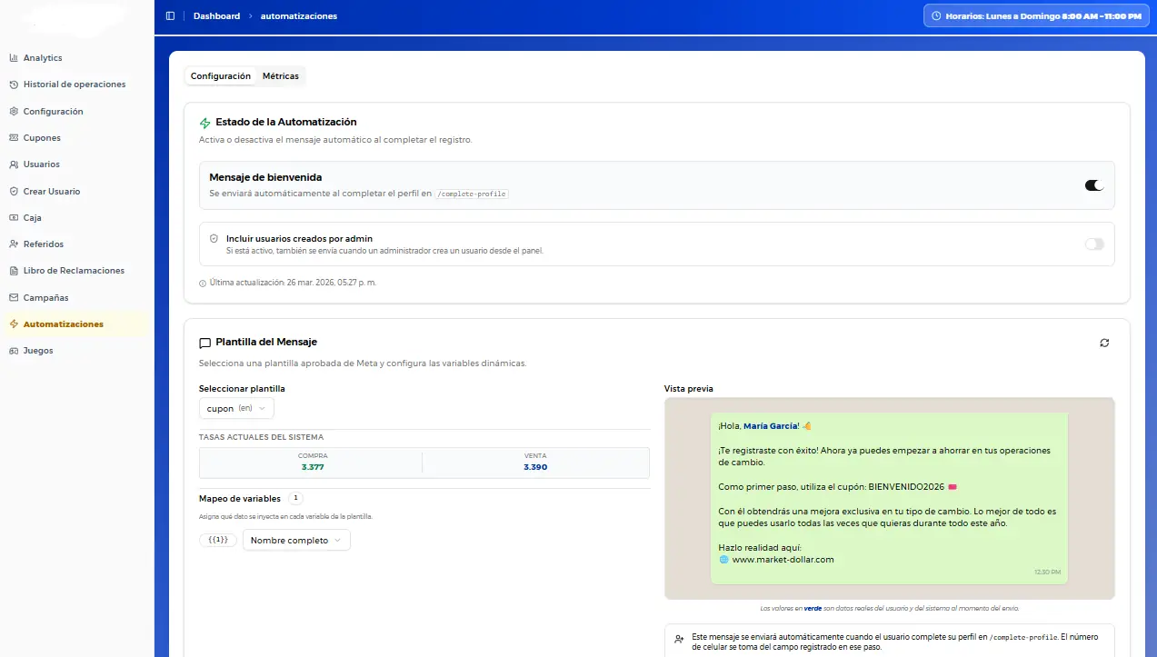 Automatizaciones y mensajes inteligentes para casa de cambio digital