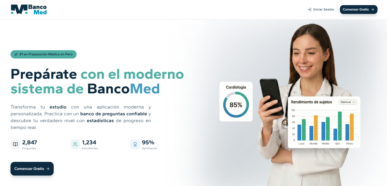 Aplicación médica Bancomed con banco de preguntas y revisión de exámenes