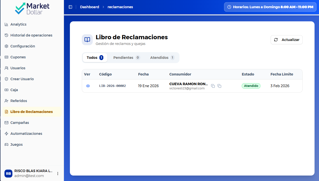 Libro de reclamaciones digital para plataforma de casa de cambio