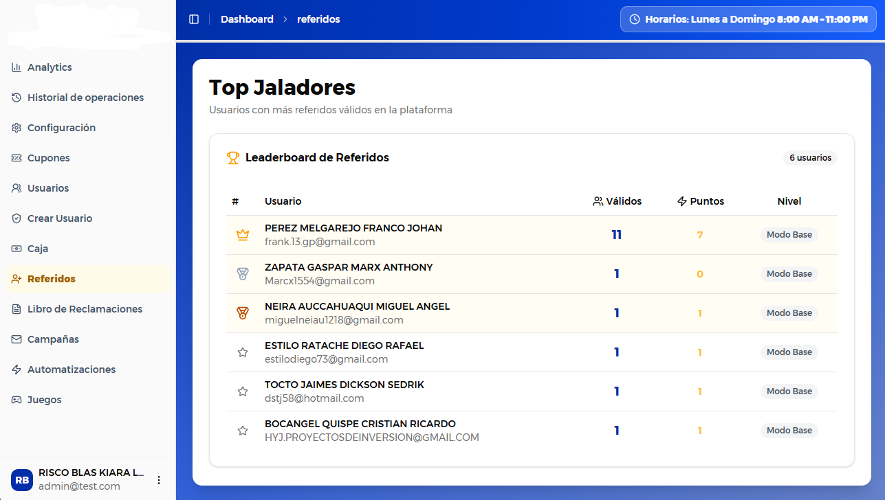 Sistema de referidos para plataforma de casa de cambio digital