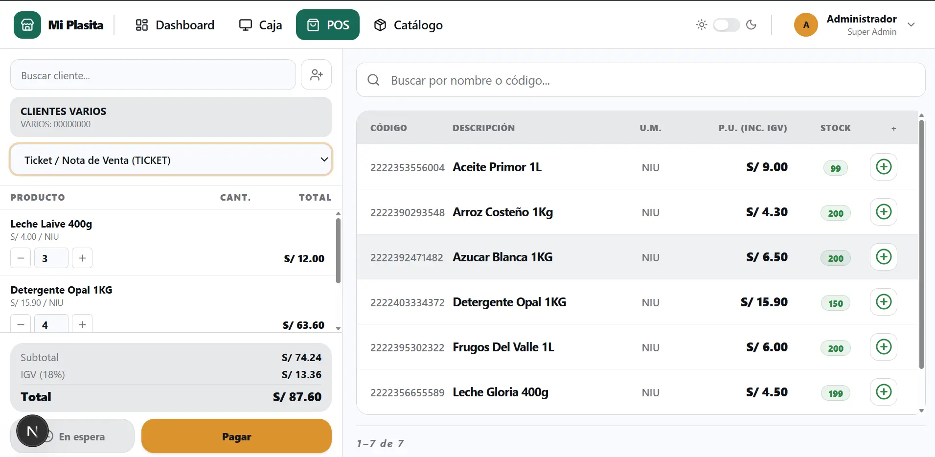 Sistema POS con catalogo, caja y control de ventas