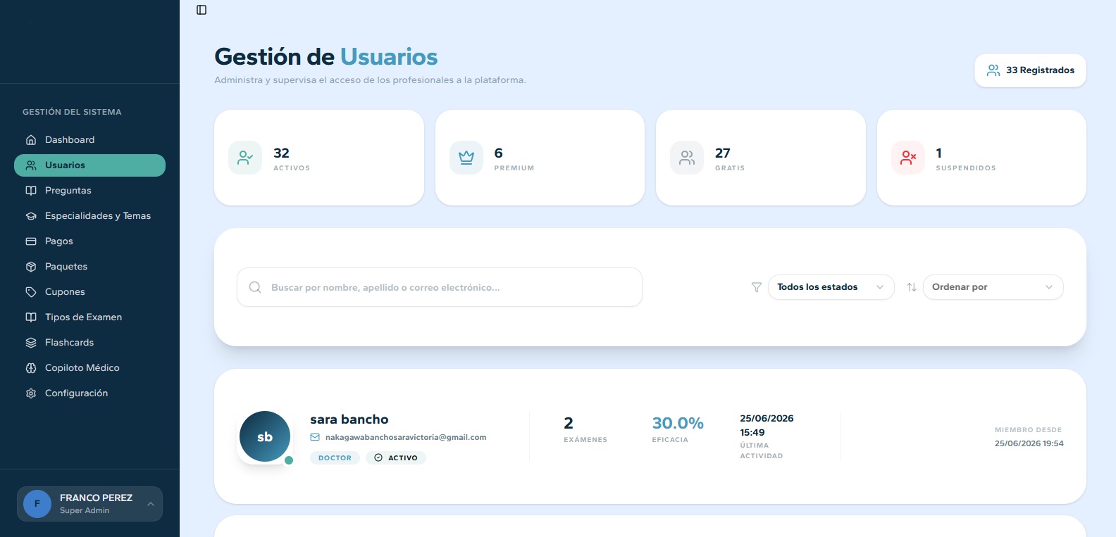 Gestión y registro de alumnos en ExamAI