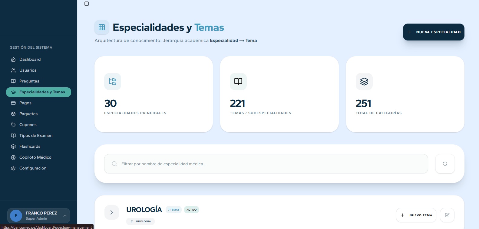 Banco de preguntas organizado en ExamAI