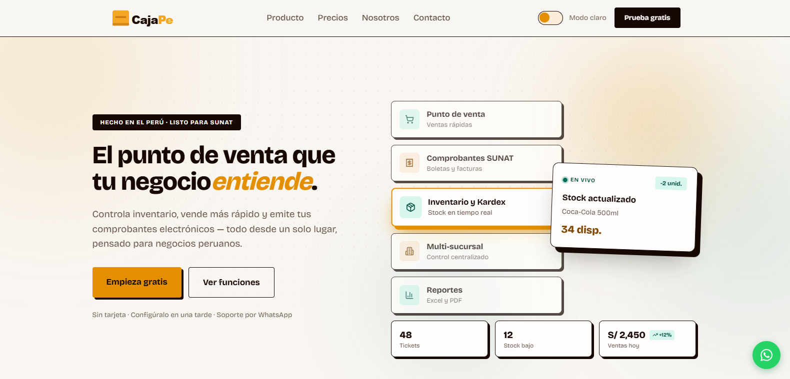 Landing de CajaPe para punto de venta, inventario y comprobantes SUNAT