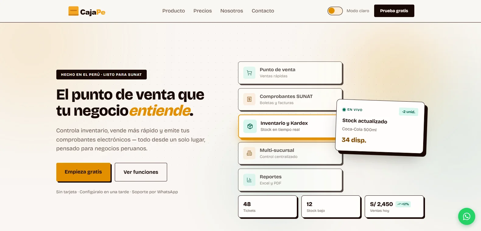 Landing de CajaPe para punto de venta, inventario y comprobantes SUNAT