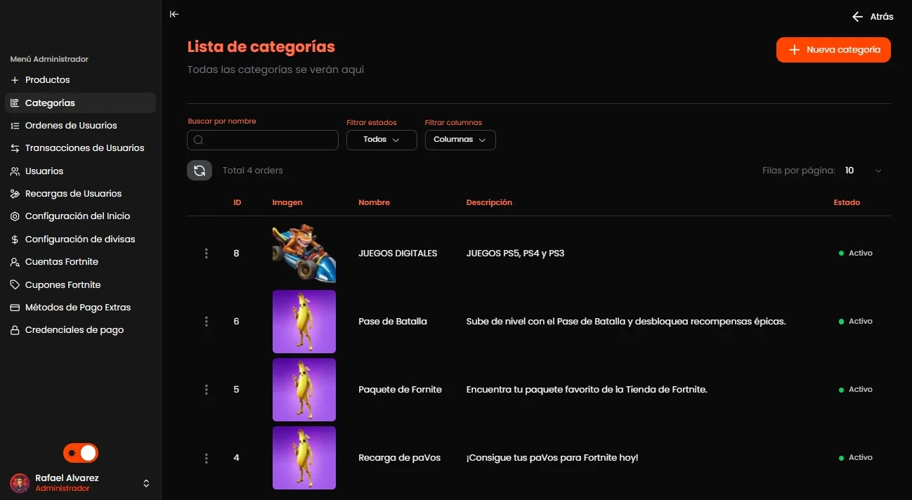Categorias de productos de GamesCenter
