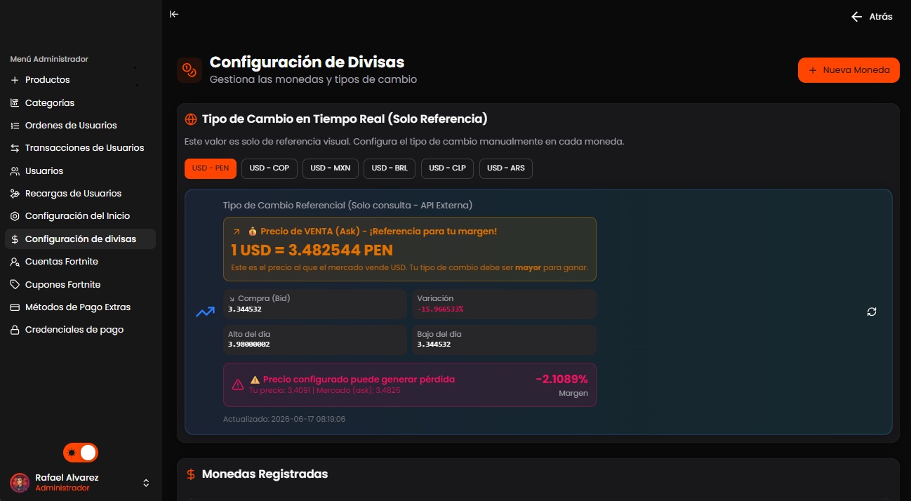 Configuracion de precios en GamesCenter