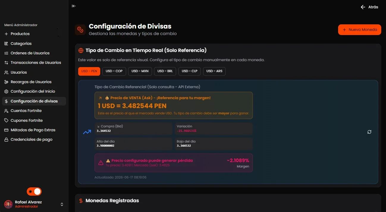 Configuracion de precios en GamesCenter