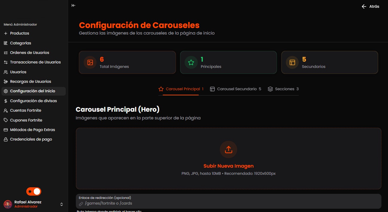 Configuracion de imagenes en GamesCenter