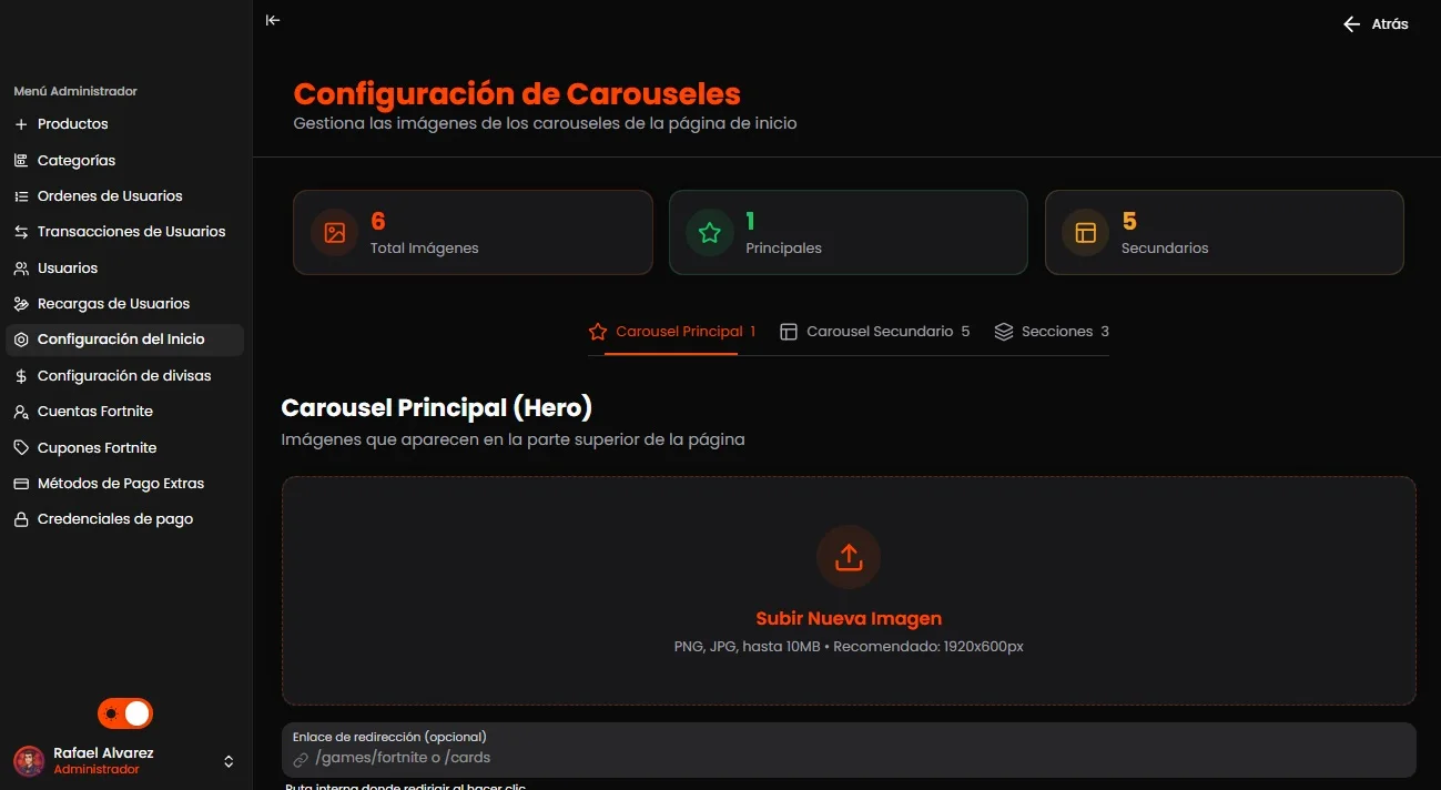 Configuracion de imagenes en GamesCenter