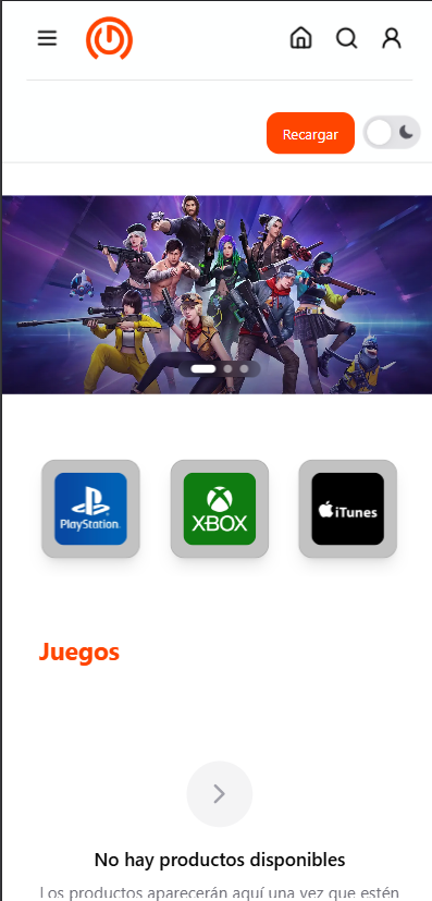 Vista móvil de GameCenter.club