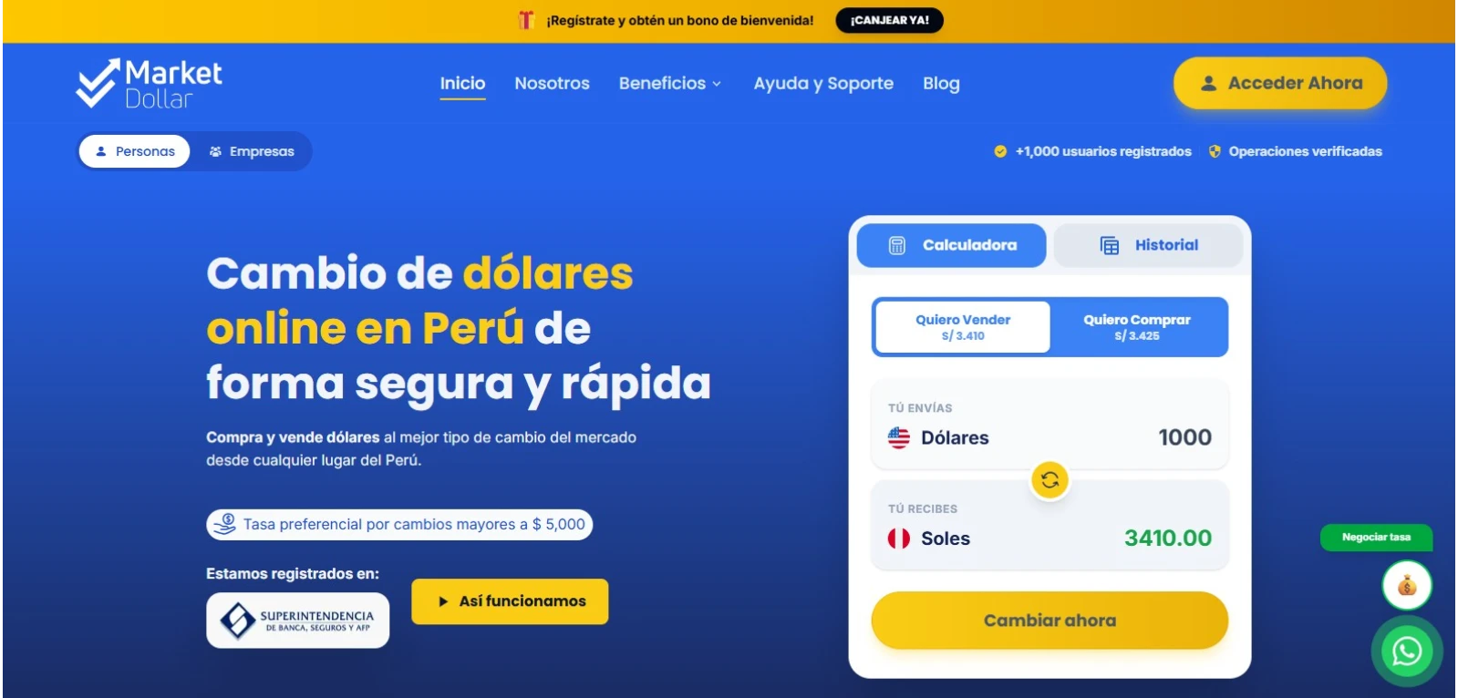 Plataforma digital de cambio con cotizador y panel operativo