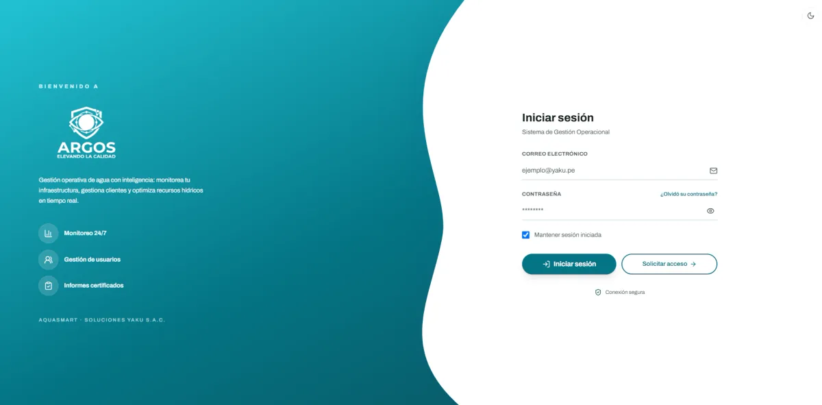 Vista principal de Aqua Smart, trazabilidad de sistemas de filtrado de agua