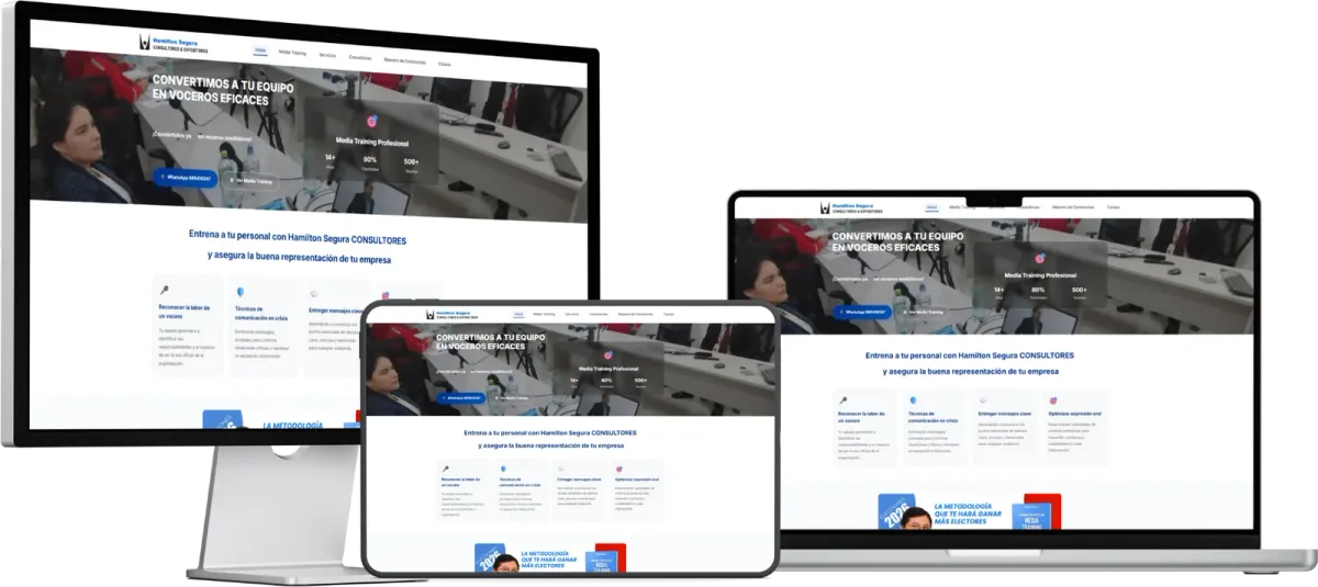 Web de Hamilton Segura Consultores, media training, en varios dispositivos
