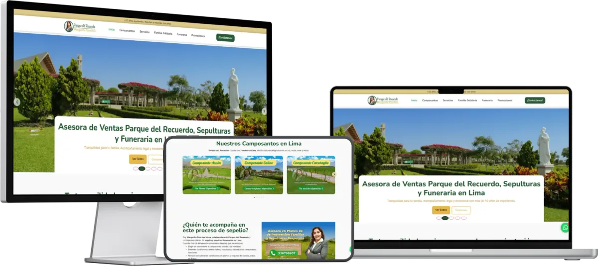 Web de asesoría en sepulturas y servicios funerarios en varios dispositivos