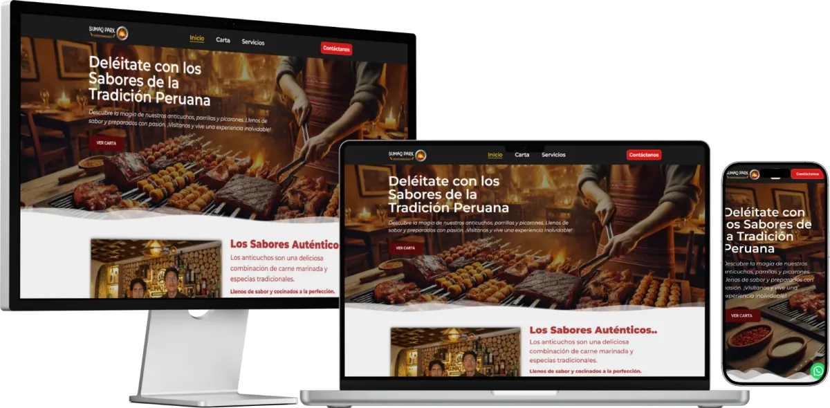 Web del restaurante Sumaq Park en computadora, laptop y móvil