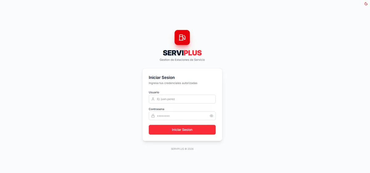 Vista principal de Serviplus, sistema de control interno para grifos